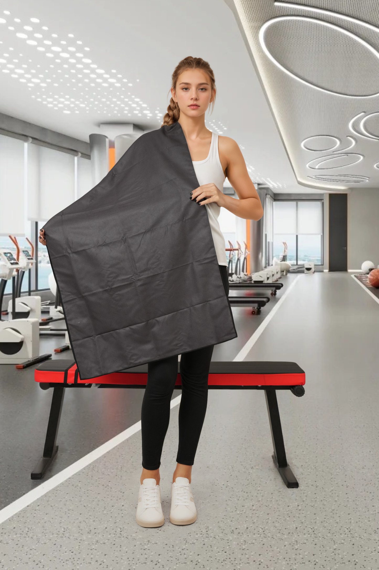 120×60CM Double Sided Gym Towel-Black And Grey