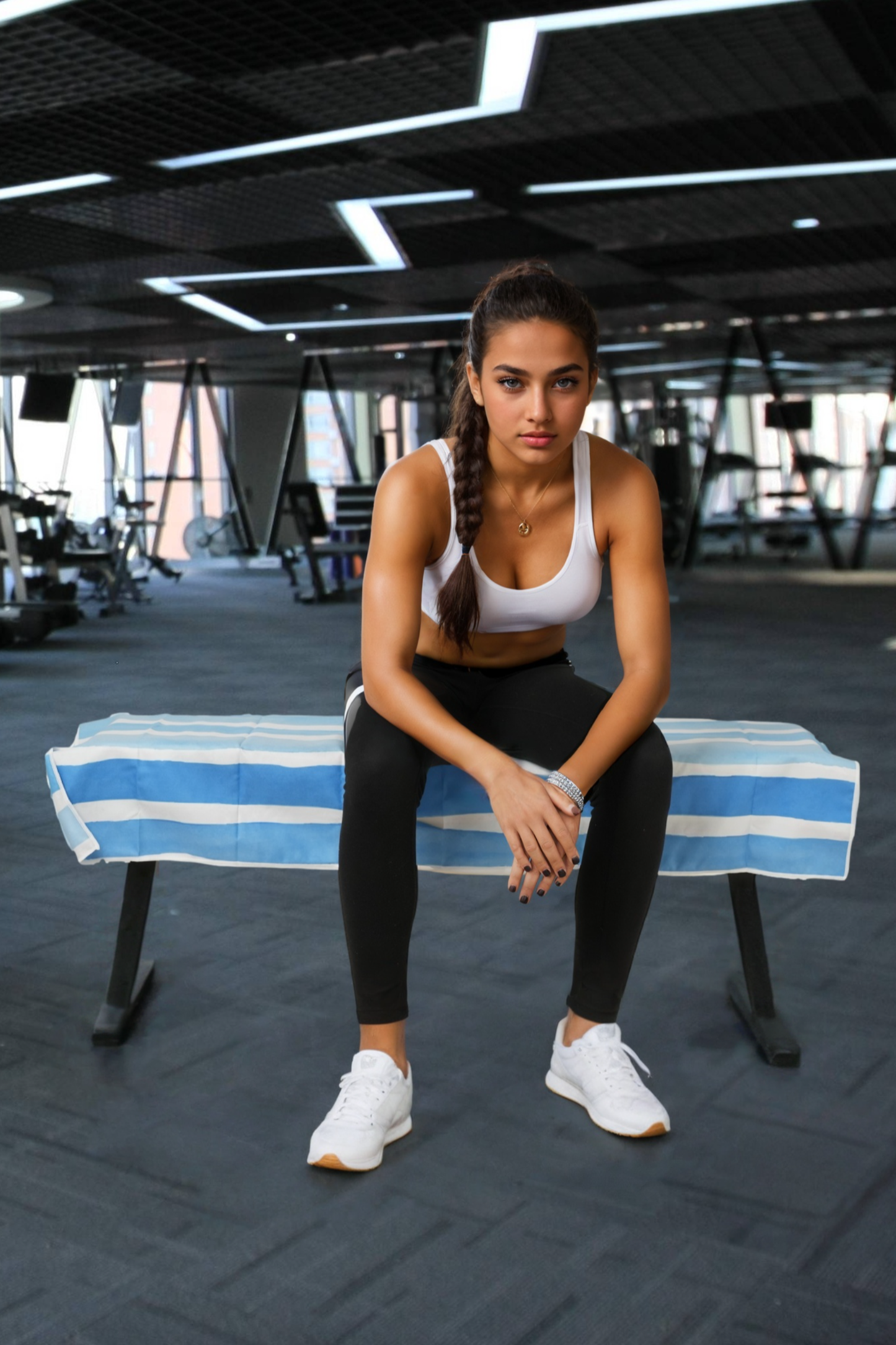 120×60CM Double Sided Gym Towel-Blue & White Stripes