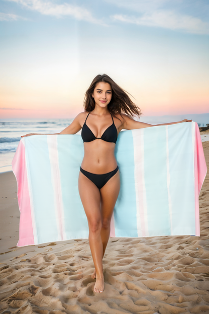 180×90CM XL Double Sided Beach Towel-Pink&Blue Stripes