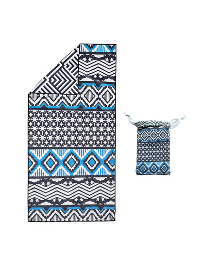 120×60CM Double Sided Gym Towel-Blue & White Ethnic Style