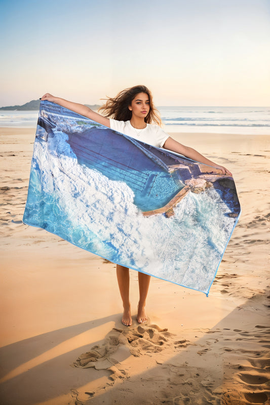 180×90CM XL Double Sided Beach Towel-Blue Sea View